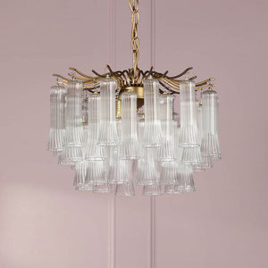 Laura Ashley Penlee 4 Light Pendant Matt Antique Brass & Ribbed Glass LA3756709-Q