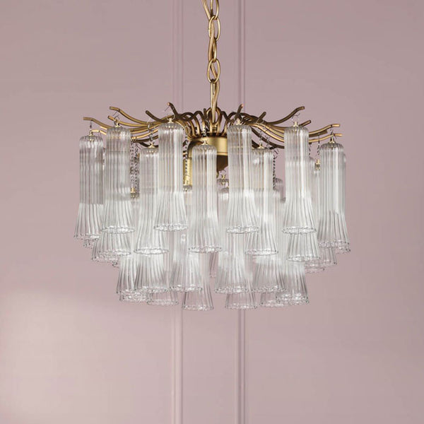 Laura Ashley Penlee 4 Light Pendant Matt Antique Brass & Ribbed Glass LA3756709-Q