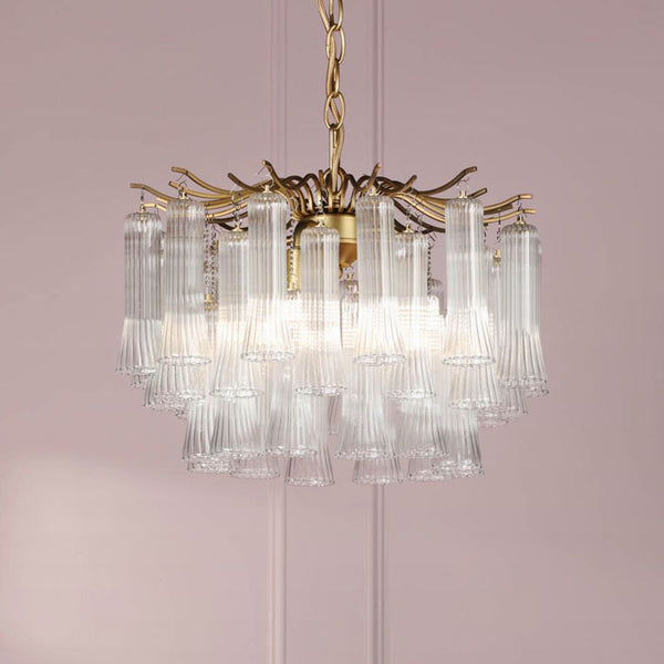 Laura Ashley Penlee 4 Light Pendant Matt Antique Brass & Ribbed Glass LA3756709-Q