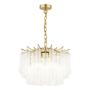 Laura Ashley Penlee 4 Light Pendant Matt Antique Brass & Ribbed Glass LA3756709-Q