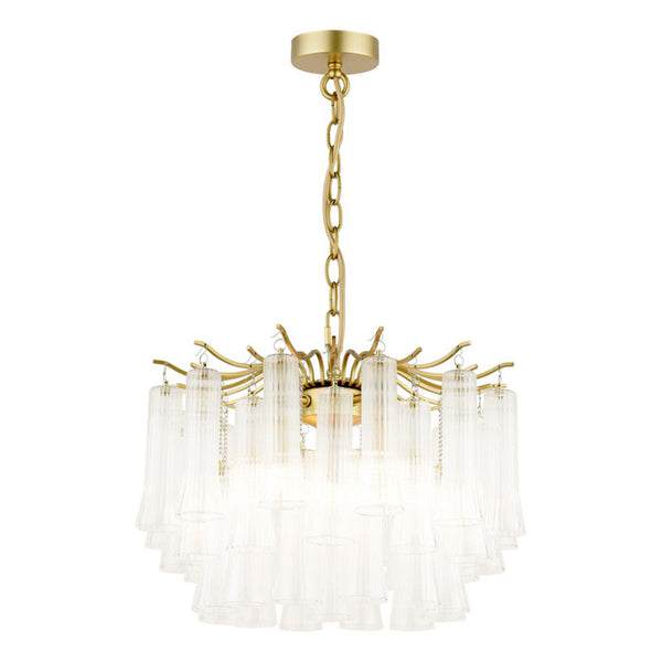 Laura Ashley Penlee 4 Light Pendant Matt Antique Brass & Ribbed Glass LA3756709-Q