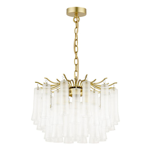 Laura Ashley Penlee 4 Light Pendant Matt Antique Brass & Ribbed Glass LA3756709-Q
