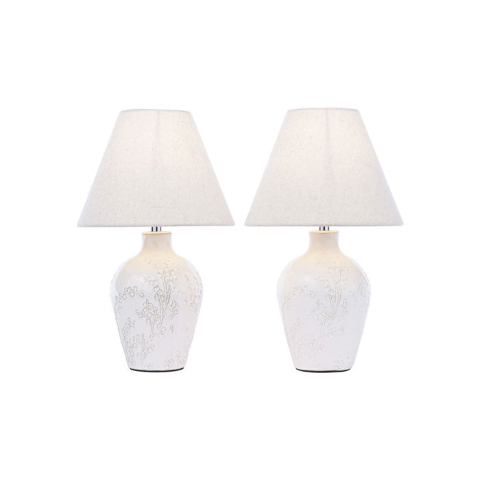 Laura Ashley Pussywillow Table Lamp Cream Ceramic and Polished Chrome With Shade (Twin Pack) LA3756565-Q