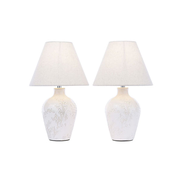 Laura Ashley Pussywillow Table Lamp Cream Ceramic and Polished Chrome With Shade (Twin Pack) LA3756565-Q