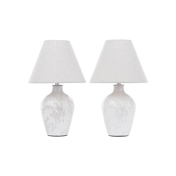 Laura Ashley Pussywillow Table Lamp Cream Ceramic and Polished Chrome With Shade (Twin Pack) LA3756565-Q