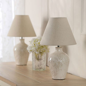 Laura Ashley Pussywillow Table Lamp Cream Ceramic and Polished Chrome With Shade (Twin Pack) LA3756565-Q