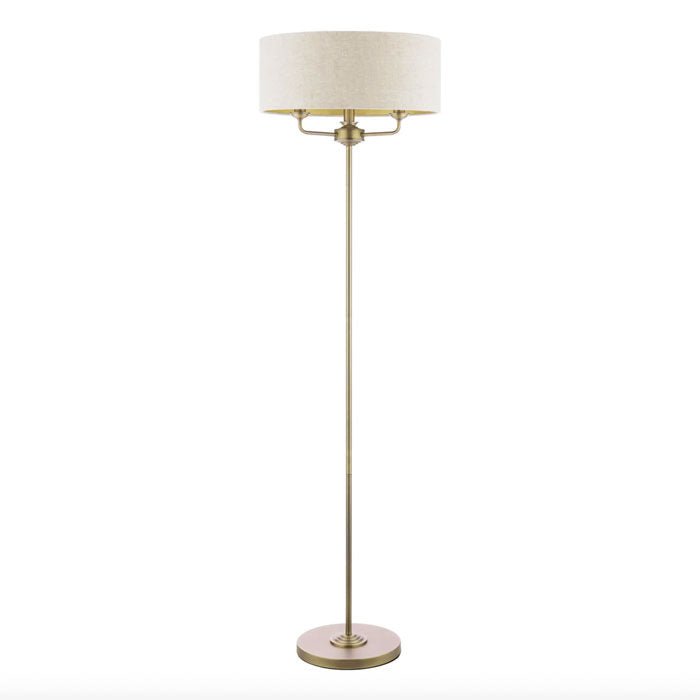 Laura Ashley Sorrento 3 Light Floor Lamp Matt Antique Brass with Natural Shade – LA3756755