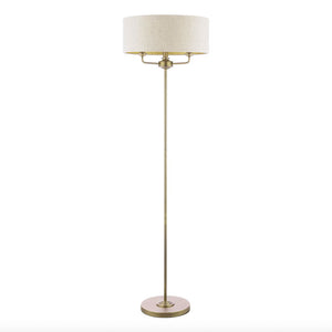 Laura Ashley Sorrento 3 Light Floor Lamp Matt Antique Brass with Natural Shade – LA3756755