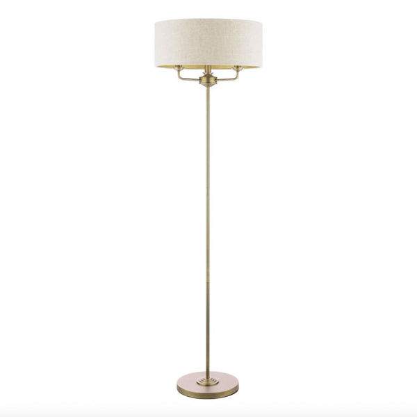 Laura Ashley Sorrento 3 Light Floor Lamp Matt Antique Brass with Natural Shade – LA3756755