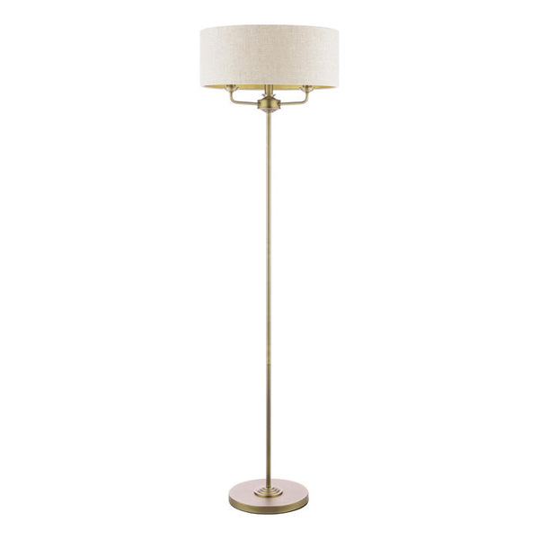 Laura Ashley Sorrento 3 Light Floor Lamp Matt Antique Brass with Natural Shade – LA3756755-Q