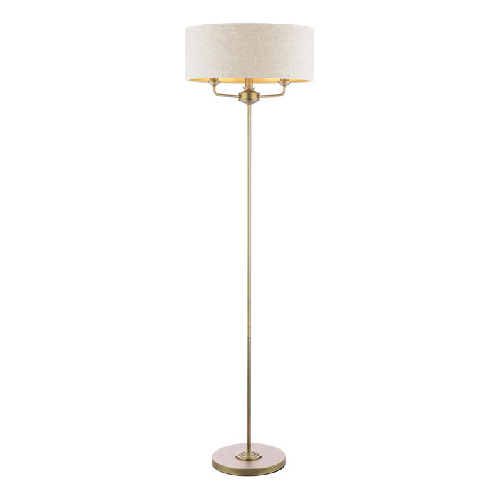 Laura Ashley Sorrento 3 Light Floor Lamp Matt Antique Brass with Natural Shade – LA3756755-Q