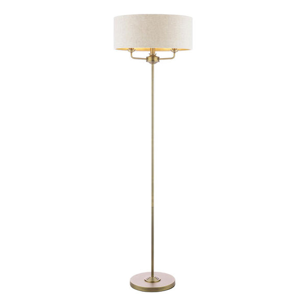 Laura Ashley Sorrento 3 Light Floor Lamp Matt Antique Brass with Natural Shade – LA3756755-Q