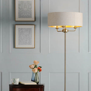 Laura Ashley Sorrento 3 Light Floor Lamp Matt Antique Brass with Natural Shade – LA3756755-Q