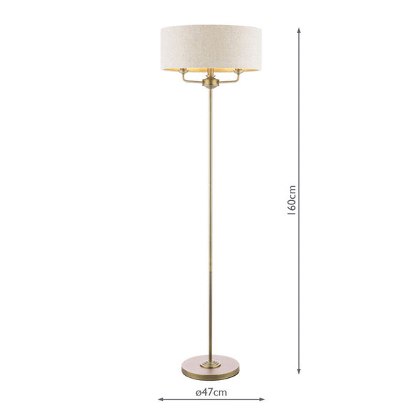 Laura Ashley Sorrento 3 Light Floor Lamp Matt Antique Brass with Natural Shade – LA3756755-Q