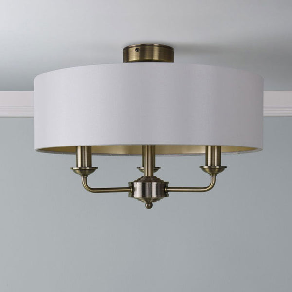 Laura Ashley Sorrento 3 Light Semi-Flush Antique Brass With Ivory Shade LA3756549-Q