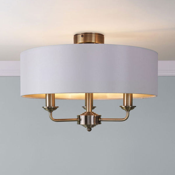 Laura Ashley Sorrento 3 Light Semi-Flush Antique Brass With Ivory Shade LA3756549-Q