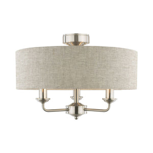 Laura Ashley Sorrento 3 Light Semi-Flush Satin Nickel and Natural With Shade LA3756393-Q