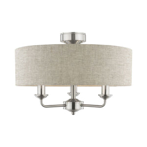 Laura Ashley Sorrento 3 Light Semi-Flush Satin Nickel and Natural With Shade LA3756393-Q