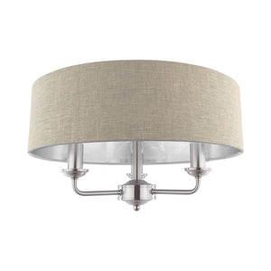 Laura Ashley Sorrento 3 Light Semi-Flush Satin Nickel and Natural With Shade LA3756393-Q