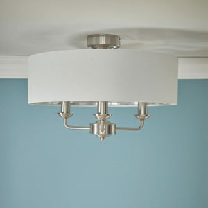 Laura Ashley Sorrento 3 Light Semi-Flush Satin Nickel and Natural With Shade LA3756393-Q