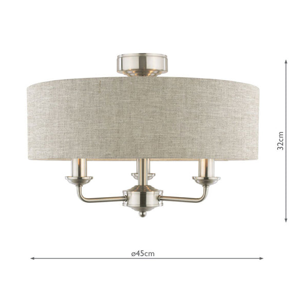 Laura Ashley Sorrento 3 Light Semi-Flush Satin Nickel and Natural With Shade LA3756393-Q