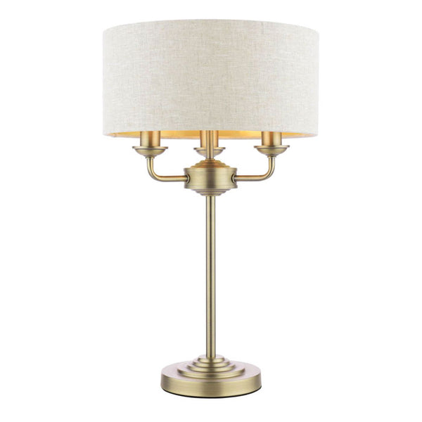 Laura Ashley Sorrento 3 Light Table Lamp Matt Antique Brass with Natural Shade LA3756754-Q