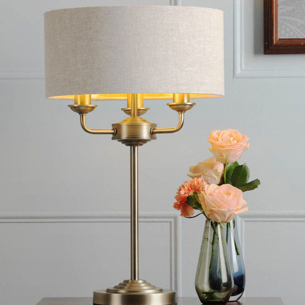 Laura Ashley Sorrento 3 Light Table Lamp Matt Antique Brass with Natural Shade LA3756754-Q