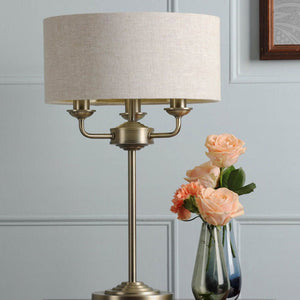 Laura Ashley Sorrento 3 Light Table Lamp Matt Antique Brass with Natural Shade LA3756754-Q