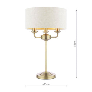 Laura Ashley Sorrento 3 Light Table Lamp Matt Antique Brass with Natural Shade LA3756754-Q