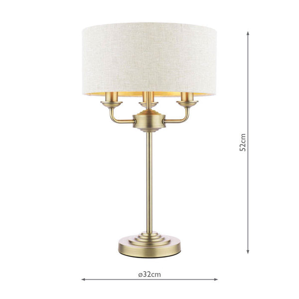 Laura Ashley Sorrento 3 Light Table Lamp Matt Antique Brass with Natural Shade LA3756754-Q