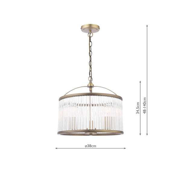 Laura Ashley Sutton 3 Light Pendant Matt Antique Brass and Ribbed Glass LA3756502-Q