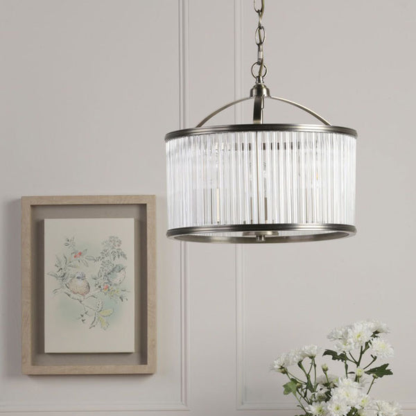 Laura Ashley Sutton 3 Light Pendant Matt Antique Brass and Ribbed Glass LA3756502-Q