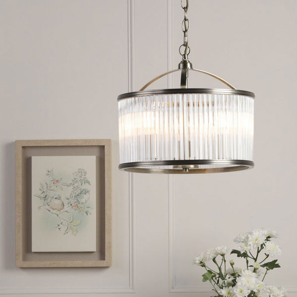 Laura Ashley Sutton 3 Light Pendant Matt Antique Brass and Ribbed Glass LA3756502-Q