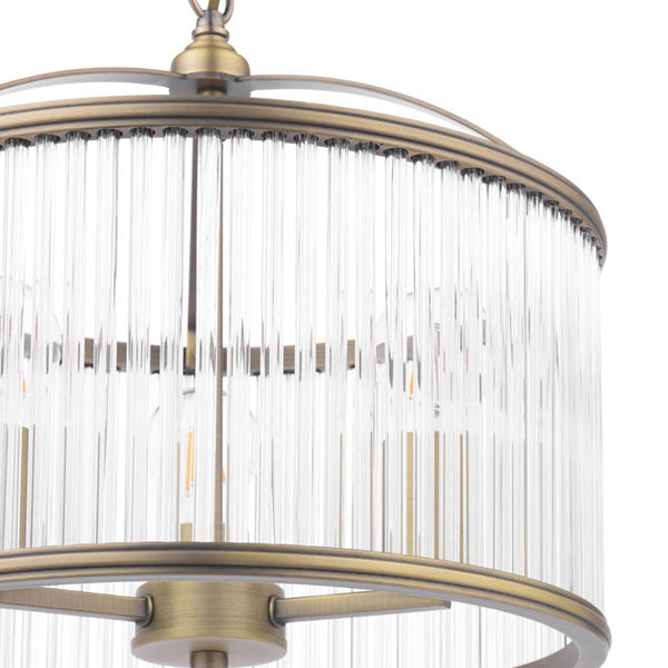 Laura Ashley Sutton 3 Light Pendant Matt Antique Brass and Ribbed Glass LA3756502-Q
