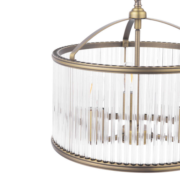 Laura Ashley Sutton 3 Light Pendant Matt Antique Brass and Ribbed Glass LA3756502-Q