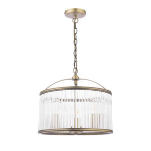 Laura Ashley Sutton 3 Light Pendant Matt Antique Brass and Ribbed Glass LA3756502-Q