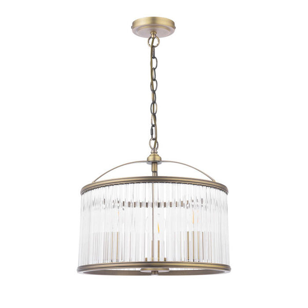Laura Ashley Sutton 3 Light Pendant Matt Antique Brass and Ribbed Glass LA3756502-Q