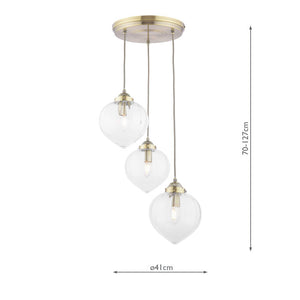 Laura Ashley Whitham 3 Light Cluster Pendant Antique Brass and Glass LA3756397-Q