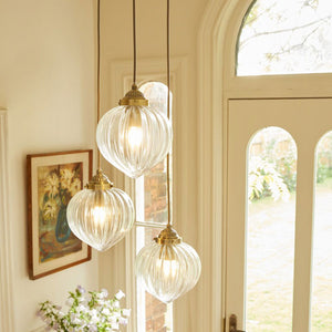 Laura Ashley Whitham 3 Light Cluster Pendant Antique Brass and Glass LA3756397-Q