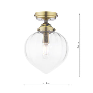 Laura Ashley Whitham Bathroom Ceiling Light Antique Brass and Ribbed Glass IP44 LA3756597-Q