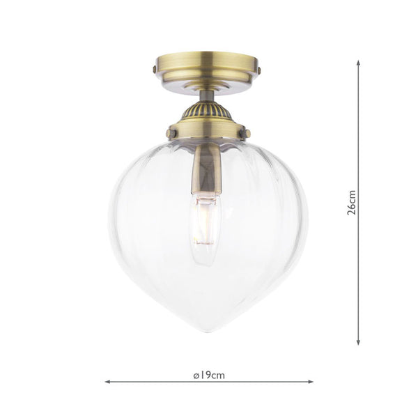 Laura Ashley Whitham Bathroom Ceiling Light Antique Brass and Ribbed Glass IP44 LA3756597-Q