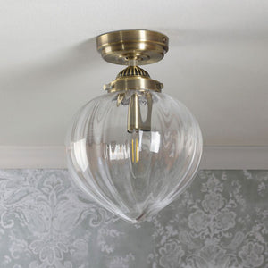 Laura Ashley Whitham Bathroom Ceiling Light Antique Brass and Ribbed Glass IP44 LA3756597-Q