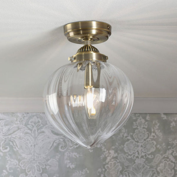 Laura Ashley Whitham Bathroom Ceiling Light Antique Brass and Ribbed Glass IP44 LA3756597-Q