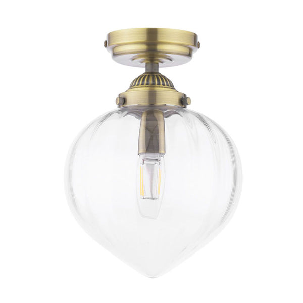 Laura Ashley Whitham Bathroom Ceiling Light Antique Brass and Ribbed Glass IP44 LA3756597-Q