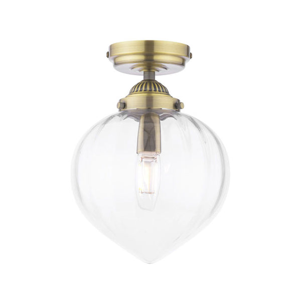 Laura Ashley Whitham Bathroom Ceiling Light Antique Brass and Ribbed Glass IP44 LA3756597-Q