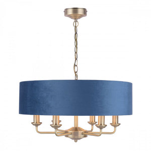 Laura Ashley Sorrento 6 Light Pendant Matt Antique Brass & Blue Shade LA3756237-Q