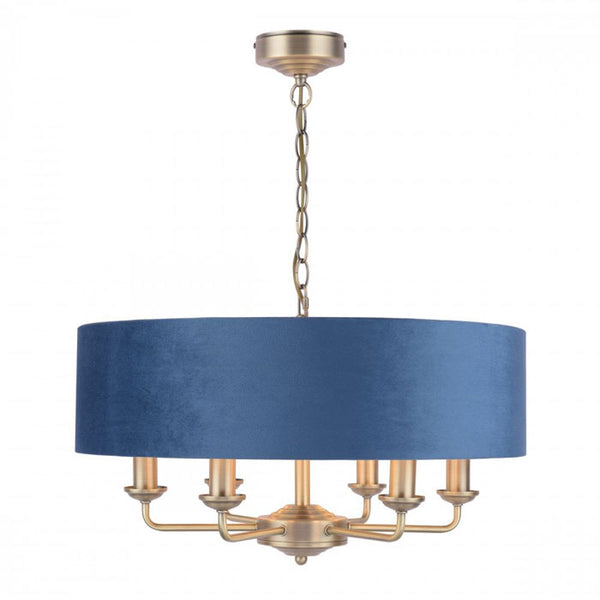 Laura Ashley Sorrento 6 Light Pendant Matt Antique Brass & Blue Shade LA3756237-Q