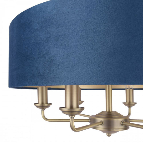 Laura Ashley Sorrento 6 Light Pendant Matt Antique Brass & Blue Shade LA3756237-Q