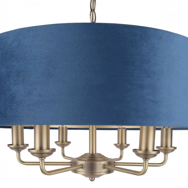 Laura Ashley Sorrento 6 Light Pendant Matt Antique Brass & Blue Shade LA3756237-Q