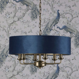 Laura Ashley Sorrento 6 Light Pendant Matt Antique Brass & Blue Shade LA3756237-Q
